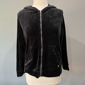 Tommy Bahama Womens Velour Hoodie‎ Size Black Full Zip Pockets Long Sleeve